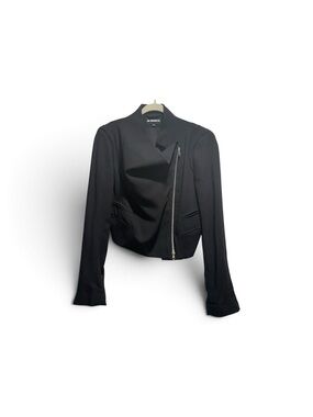 Ann Demeulemeester Black 💯Fleece Wool Asymmetric Zip Cropped Jacket
